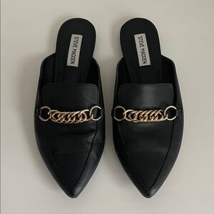 Steve Madden Black Mules with Gold Accent